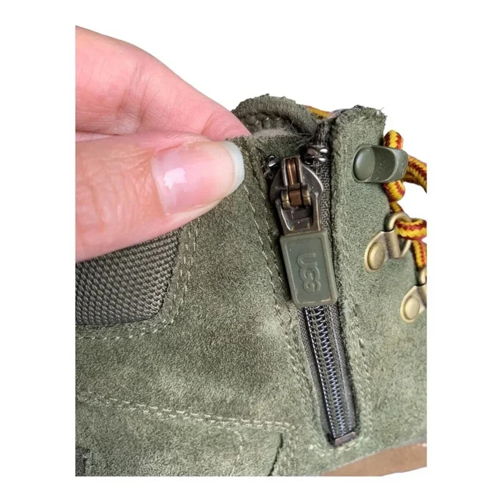 UGG suede boot lace up side zipper army green size 2